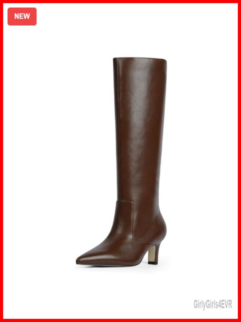 Faux Leather Knee High Boots Pointed Toe Kitten Heel Tall Boots